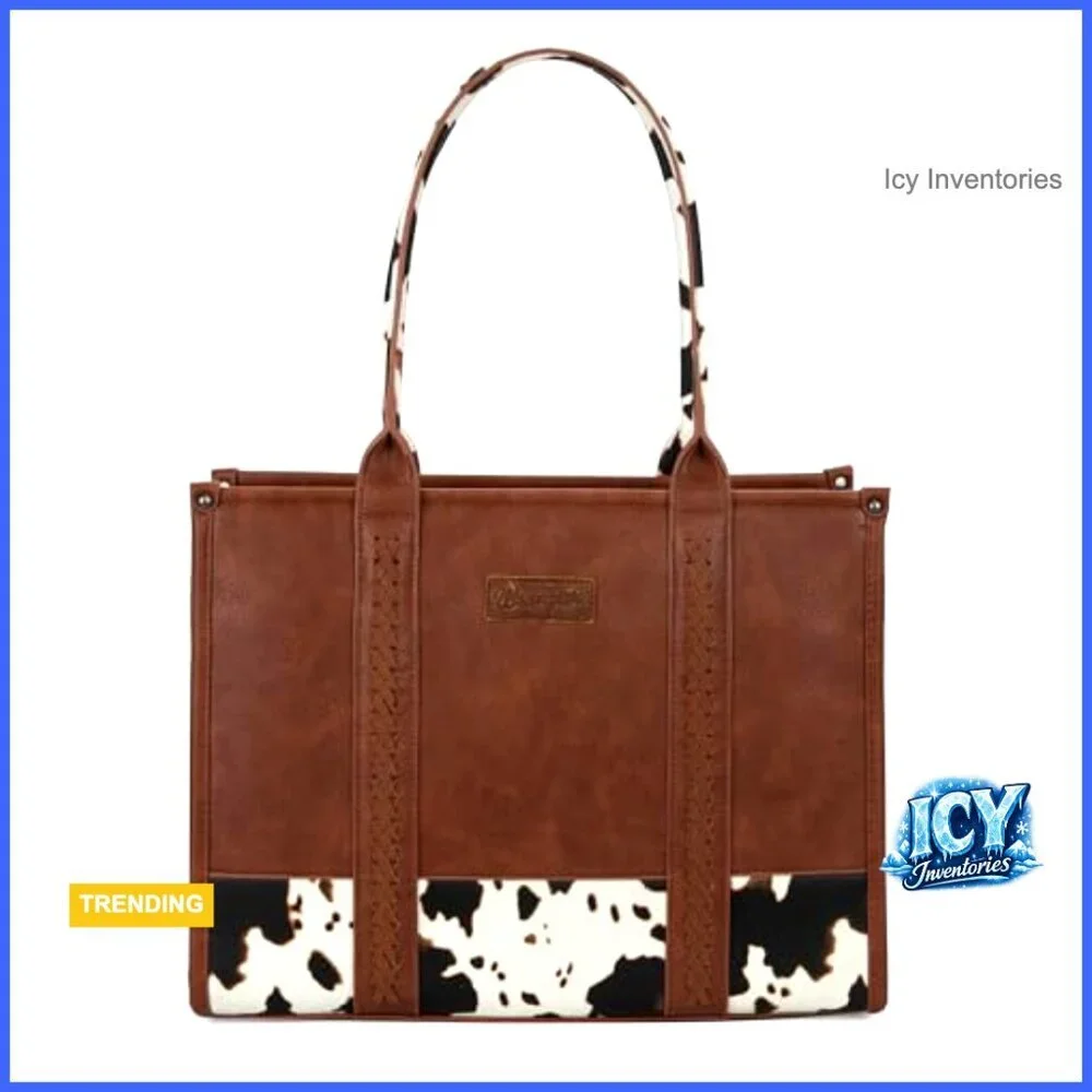 Western Cow Print Tote Bag with Top Handle for Daily Essentials